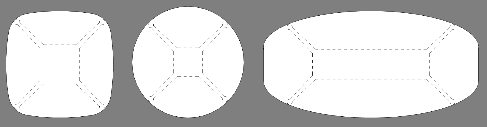 2D plan view of 3 Graph tables in plan view show leg and frame positioning to enable clash-free placement of chairs.